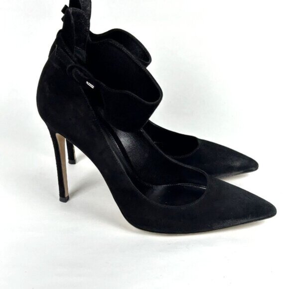GIANVITO ROSSI Size 8 Black Suede Ankle Strap Stiletto Pigalle Pump EU 38 Womens - Picture 1 of 12